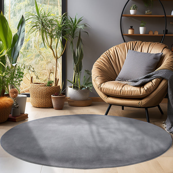 Vloerkleed SKY Grey Rond – Effen, Modern & Onderhoudsvriendelijk