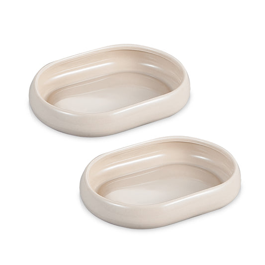 Trendy Cosmo Chubby serveerschalen klein set – 2-delig – beige – Ovale schaaltjes 14×10 cm