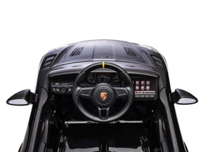 Porsche Spyder RS Zwart – 12V Elektrische Kinderauto met Luxe Afwerking, mp3 speler & Afstandsbediening