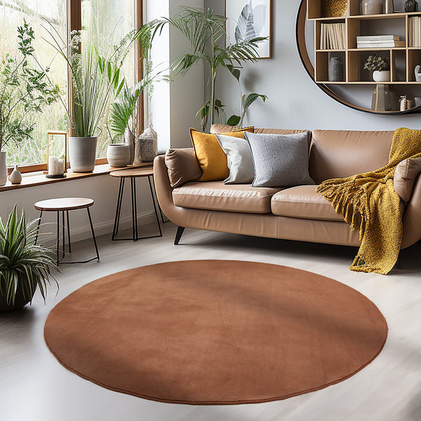 Vloerkleed SKY Brown Rond – Effen, Warm & Praktisch