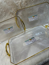 3-Delige Dienbladenset Rechthoekig – Acrylic Plastic met Gouden Details en Handvat