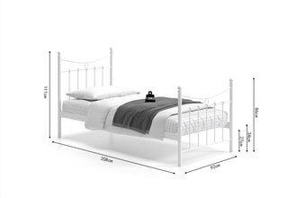 Eenpersoonsbed Sacha 90x200 – Wit Metalen Bedframe Inclusief Lattenbodem