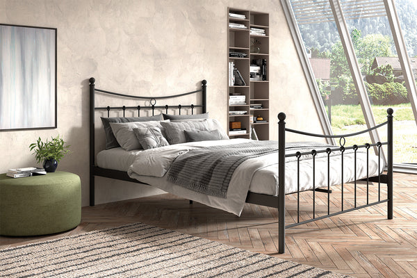 Tweepersoonsbed Sacha 140x200 – Zwart Metalen Bedframe Inclusief Lattenbodem
