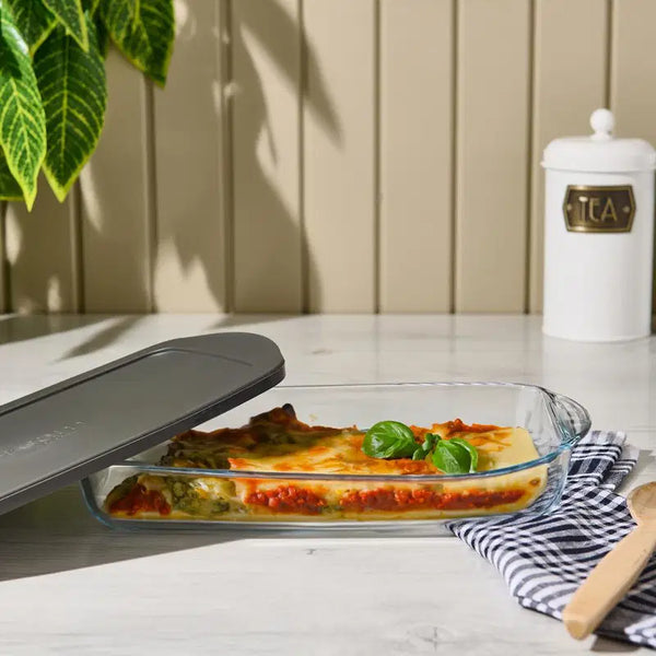 Pasabahce Borcam Ovenschaal met Deksel 3850 ml – Rechthoekig 25x40 cm – Glas – Oven- en Vaatwasserbestendig