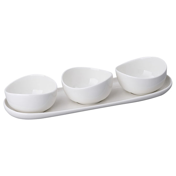 MILA 4-delig Snackset van Porselein – Met 3 Schaaltjes & Ovale Serveerschaal – Vaatwasser- & Magnetronbestendig