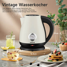 Elektrische Retro Waterkoker Beige met Thermometer – 1,7L, RVS, 2200 Watt