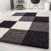 Vloerkleed LIFE SHAGGY – Geblokt Design Zwart/Wit/Grijs