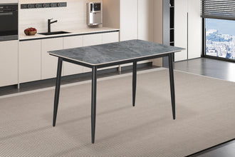 Eettafel KENZO – Rechthoekige eettafel 120 cm in grijs steenlook met metalen poten