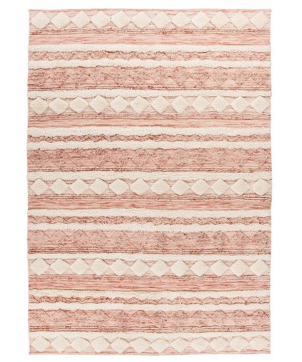 Handgemaakt wollen vloerkleed in Boho-stijl (Roze/Crème, 200 × 290 cm)