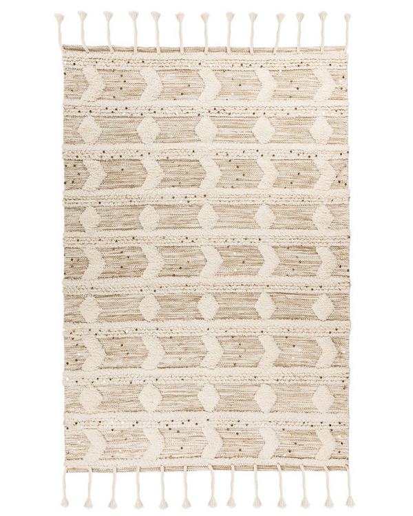 Handgemaakt wollen vloerkleed in Boho-stijl (Crème/Khaki, 160 × 230 cm)