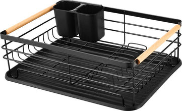 Afdruiprek – Zwart Metaal met Houten Handvatten – 42×32×15 cm