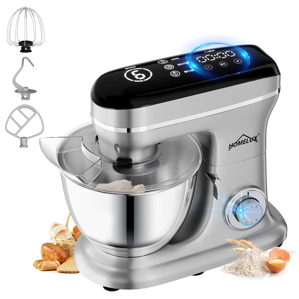 HOMELUX Keukenmachine 8L – 1800W – Touchscreen – Inclusief 3 Opzetstukken – Zilver