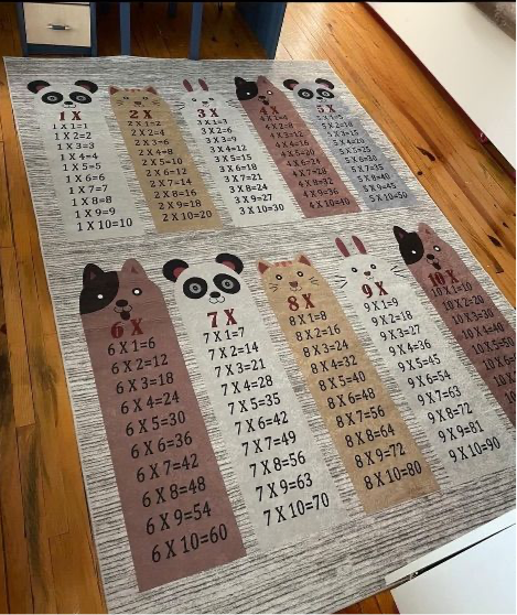 Wasbaar Kindertapijt – Tafel van 10 met Dieren, 120 x 170 cm