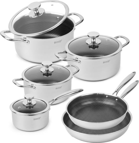 Hexagon pannenset 10-delig – Krasvrije pannenset voor alle Warmtebronnen