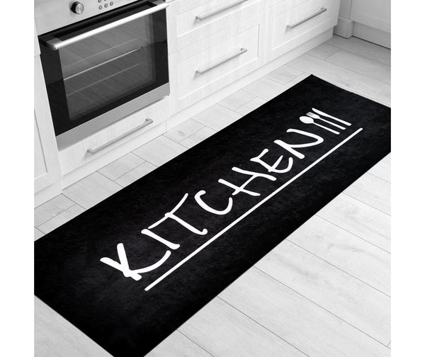 Wasbare Keukenloper - KITCHEN zwart| 60 x 200 cm