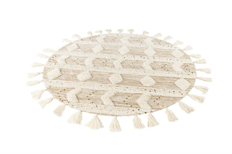 Handgemaakt rond vloerkleed in Boho-stijl (Crème/Khaki, Ø 160 cm)