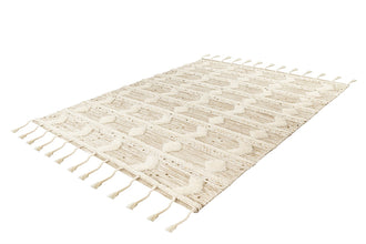 Handgemaakt wollen vloerkleed in Boho-stijl (Crème/Khaki, 200 × 290 cm)