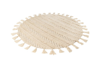 Handgemaakt rond wollen vloerkleed in Boho-stijl (Natural, Ø 160 cm)