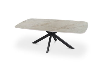 Salontafel Apollo 130 cm Deens ovaal steen beige – luxe design koffietafel met metalen onderstel