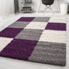 Vloerkleed LIFE SHAGGY – Geblokt Design Paars/Grijs/Wit