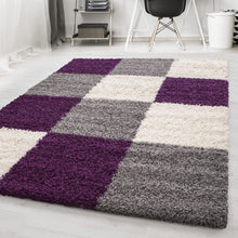 Vloerkleed LIFE SHAGGY – Geblokt Design Paars/Grijs/Wit