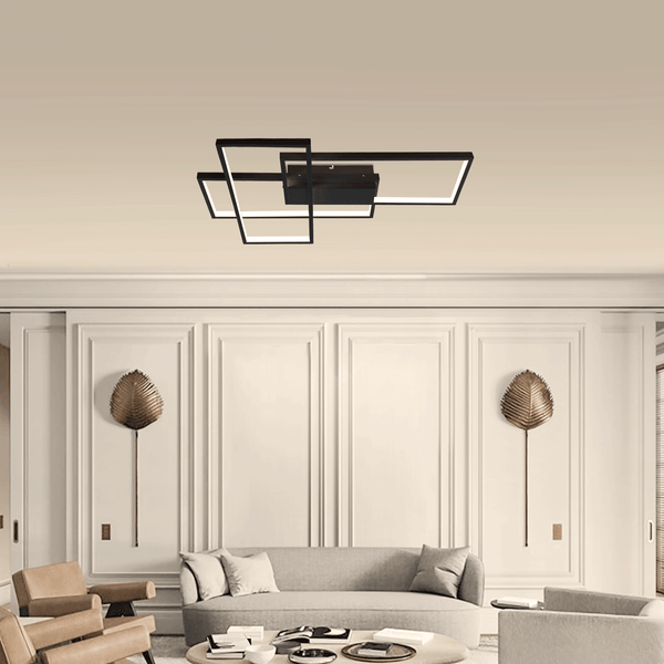LED Geometrische Plafondlamp 38W Zwart – Dimbaar CCT 2700K-6500K met Afstandsbediening – Vierkant Design, 4400lm – detailfoto 2