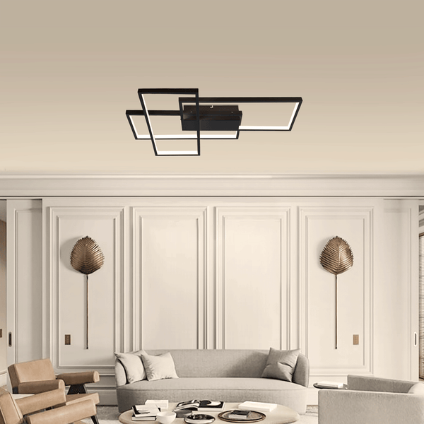 LED Geometrische Plafondlamp 38W Zwart – Dimbaar CCT 2700K-6500K met Afstandsbediening – Vierkant Design, 4400lm