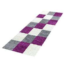 Vloerkleed LIFE SHAGGY – Geblokt Design Paars/Grijs/Wit