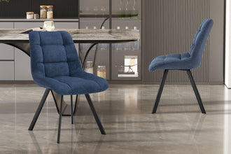 Eetkamerstoel LIZZY – Comfortabele stoffen stoel met metalen poten in blauw