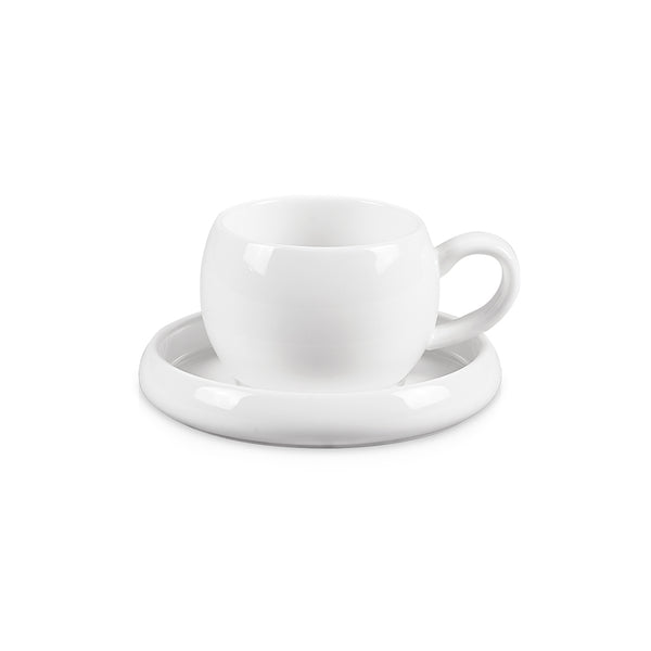 Trendy Cosmo Chubby Koffieset 12-delig – Witte Koffiekopjes 220 ml met Schotel