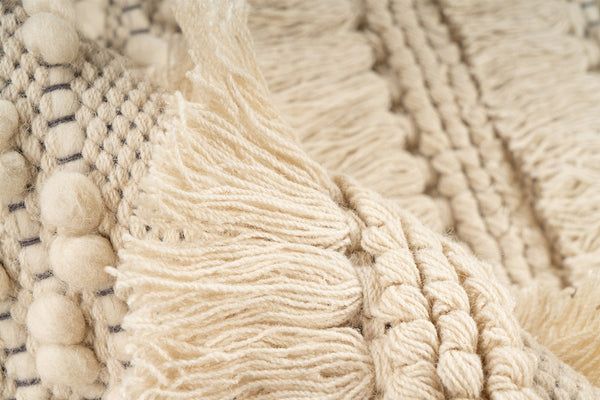 Handgemaakt rond wollen vloerkleed in Boho-stijl (Natural, Ø 160 cm)
