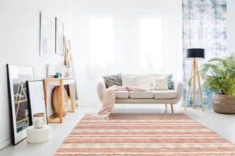 Handgemaakt wollen vloerkleed in Boho-stijl (Roze/Crème, 200 × 200 cm)