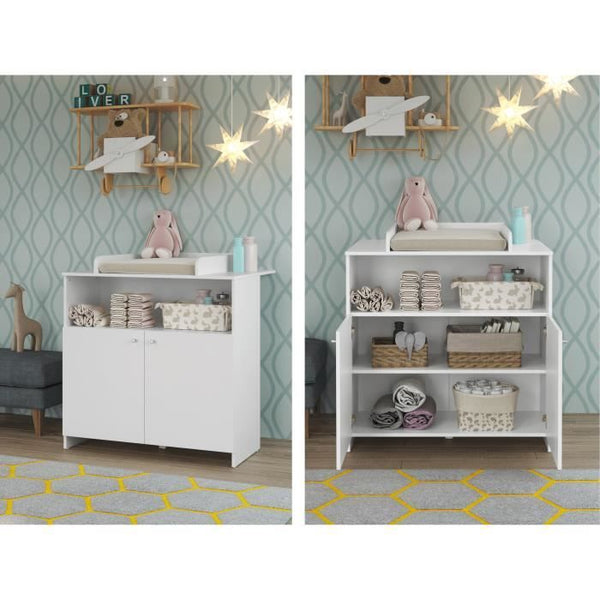 Complete NIKO babykamer wit – 3-delige babykamer set met 2-deurs kledingkast, kinderbed 70x140 cm en commode met laden