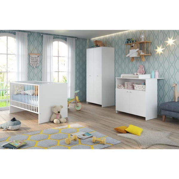 Complete NIKO babykamer wit – 3-delige babykamer set met 2-deurs kledingkast, kinderbed 70x140 cm en commode met laden