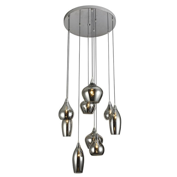 Hanglamp Neuss – 9-lichts – Smoke Glas – In Hoogte Verstelbaar – E14 Fitting – Zilver