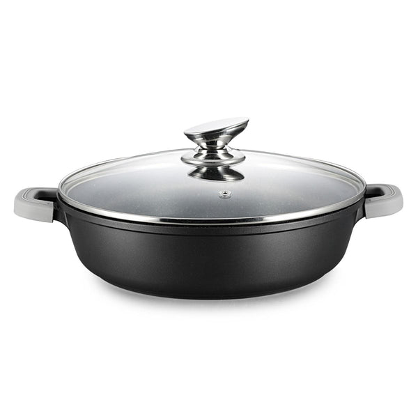 Ferveo Omega braadpan – Ø28 cm – met glazen deksel en marmercoating – zwart