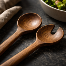 Acaciahouten serveerbestek 2 delig 28x7 cm - houten saladebestek - Acora collectie