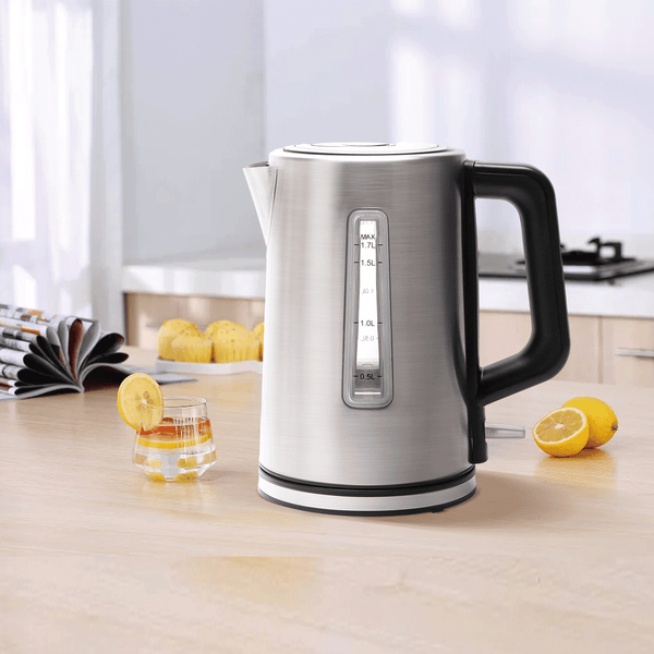 Waterkoker 1.7L Roestvrij Staal 2200W – Droogkook- en Oververhittingsbeveiliging – Zilver/Zwart – Voedselveilig RVS