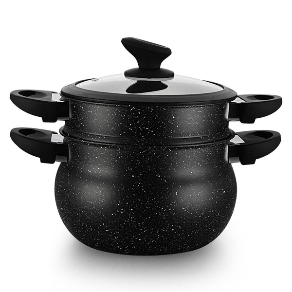 Ferveo Sahra Couscouspan – 15 liter – Ø30 cm – Aluminium met marmer coating – Zwart
