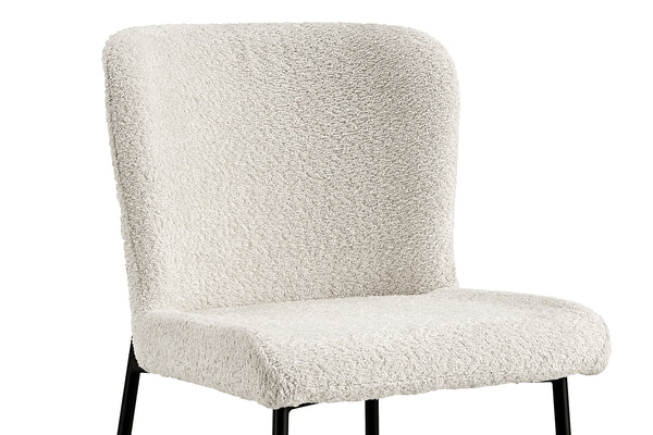 Eetkamerstoel Lisa – Bouclé Ecru – Zwarte Metalen Poten