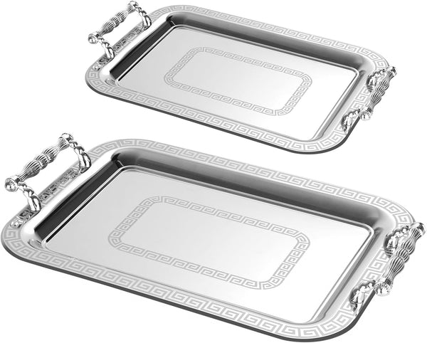 2-delige Dienblad Set – RVS met Metal-look Plastic Handvaten 02