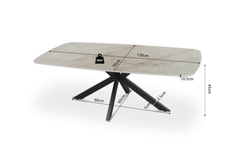 Salontafel Apollo 130 cm Deens ovaal steen beige – luxe design koffietafel met metalen onderstel