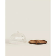 Acaciahouten serveerschaal Linea met glazen deksel – 22 cm