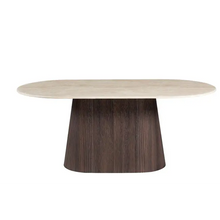 Kimberly Eettafel – Ovaal 180x90 cm – Flintstone Look Steen met Bruin MDF Onderstel