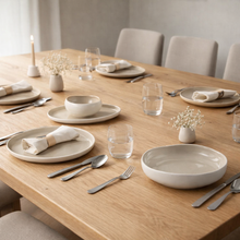 gedekte tafel wit taupe servies 6 personen