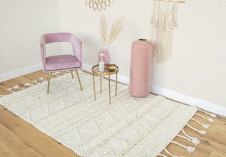 Handgemaakt Boho Vloerkleed – 80x150 cm – Crème – Wol & Katoen – Met Pailletten