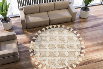 Handgemaakt rond vloerkleed in Boho-stijl (Crème/Khaki, Ø 160 cm)