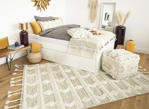  Handgemaakt wollen vloerkleed in Boho-stijl (Crème/Khaki, 120 × 180 cm)