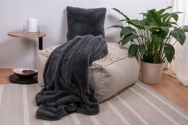 Fluffy Dekenset 2-delig – Antraciet – Super Zacht & Comfortabel