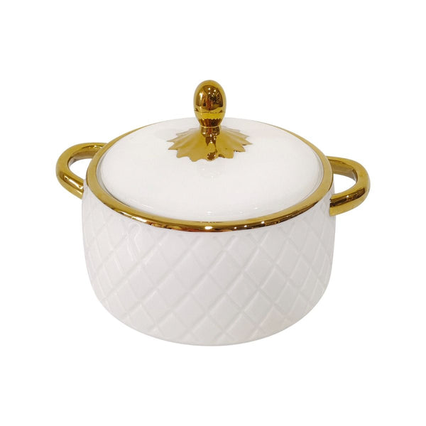 Soep Serveer Set Wit-Goud 9-Delig – Soepterrine met 6 Kommen en Standaard